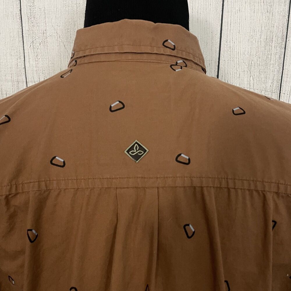 prAna Men's Large Brown Carabiner AOP Short Sleeve Button-Front Shirt - Picture 4 of 7
